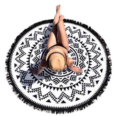 Hot selling fashion circle 100% cotton waffle beach towel,microfiber round beach towel custom